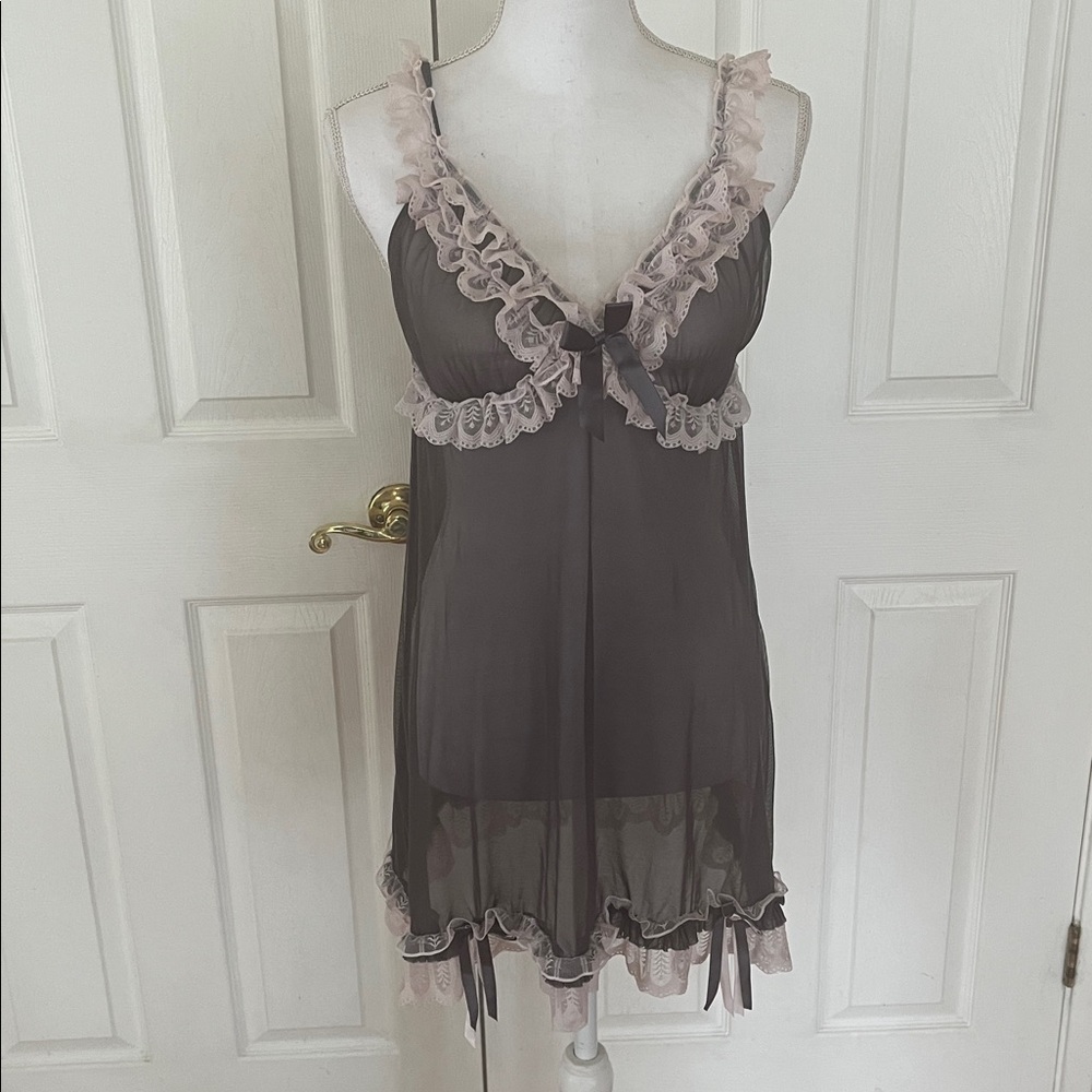 Vintage 90s chemise dress slip ruffles lace ribbons